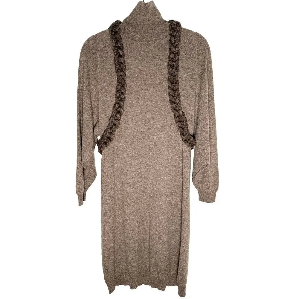 25 Janvier Paris Women's‎ 100% Cashmere Midi Sweater Dress Rope Detailing